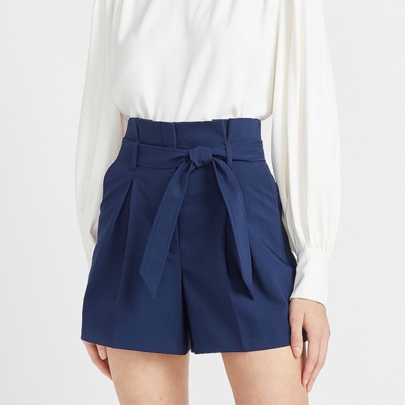 Express High Waisted Belted Bermuda Shorts - Navy Blue - Picture 5 of 9
